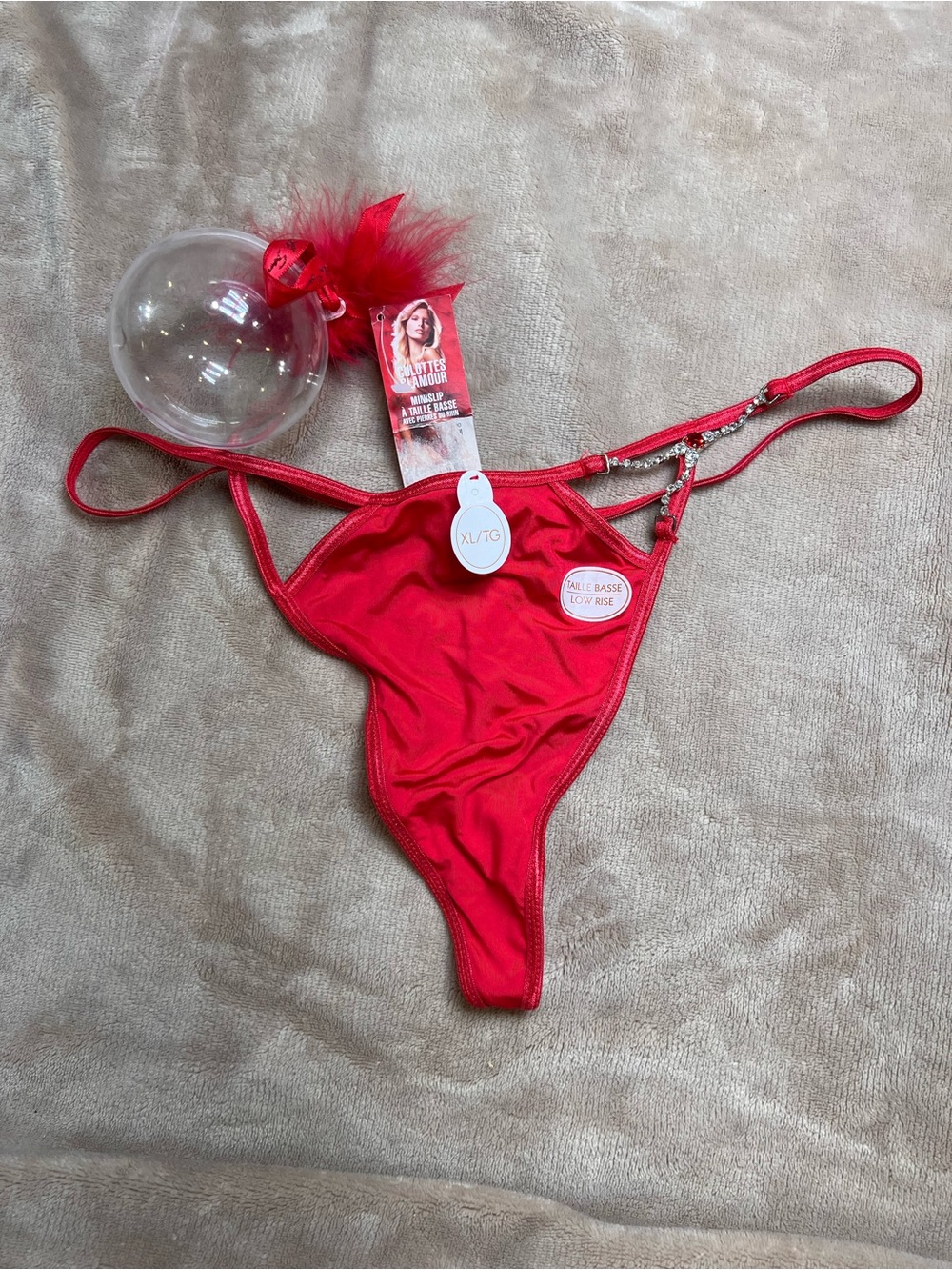 LA SENZA Festive Red Crystal Thong Christmas Ornament - Sz XL